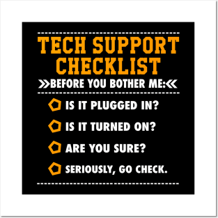 Tech Information Technology Tech Technical Support Checklist Posters and Art